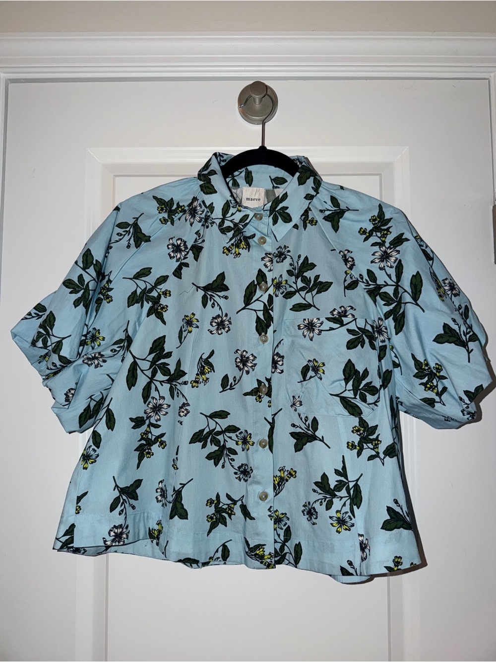 Maeve Zooey Bubble-Sleeve Blouse - Sky Blue Floral - Picture 3 of 5